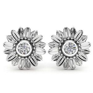 STERLING SILVER DIAMOND SUNFLOWER STUD EARRINGS, nice Earrings, cute Earrings